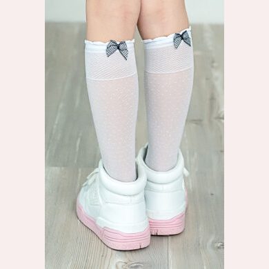 Dziewczęce podkolanówki wzorzyste z kokardką DR2218 #AVA