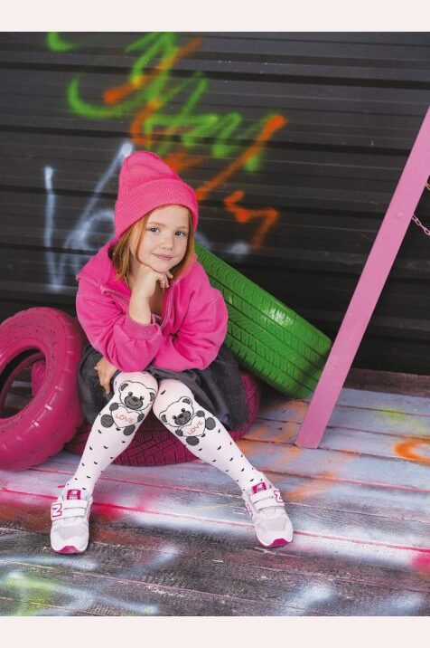 Dziecięce rajstopy wzorzyste - miś - zdobione serce BABSI