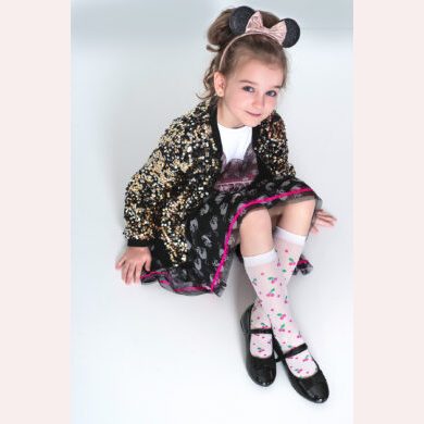 Podkolanówki z siateczki wzór wiśnie #Cherry Pie -1 para