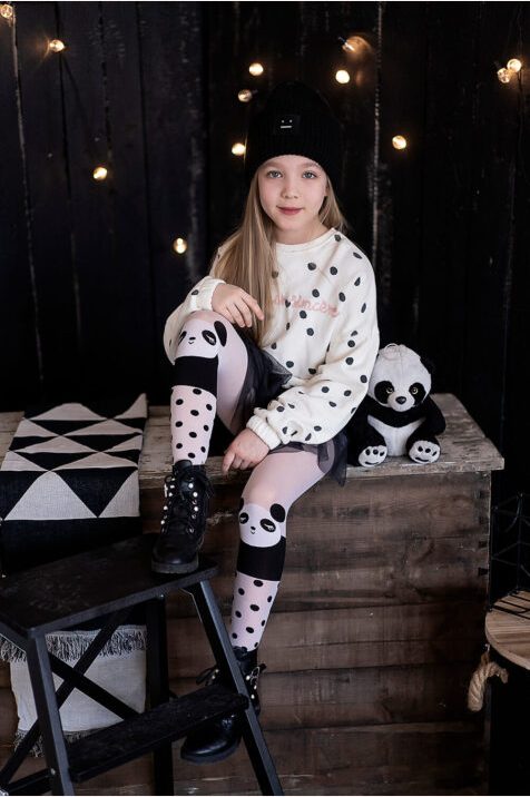 Rajstopy dziewczęce z mikrofibry z motywem pandy Ling Ling