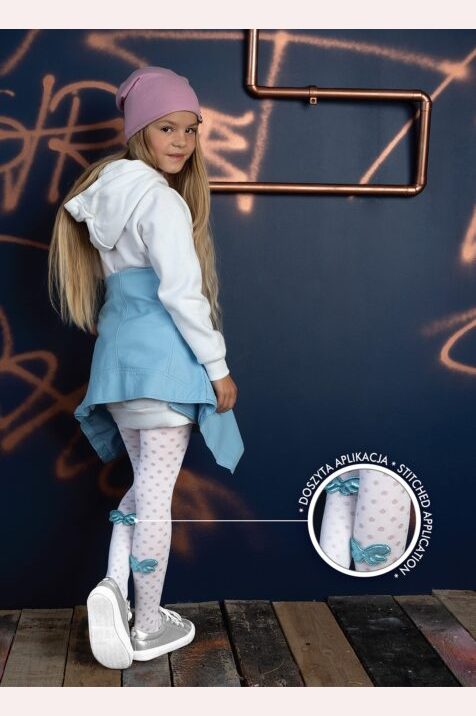 Rajstopy dziewczęce wzorzyste #ELODIE z doszytą aplikacją DR 2220