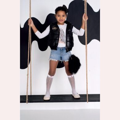 Dziewczęce podkolanówki ażurowe z połyskującym zdobieniem #Helenka