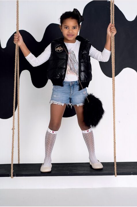 Dziewczęce podkolanówki ażurowe z połyskującym zdobieniem #Helenka