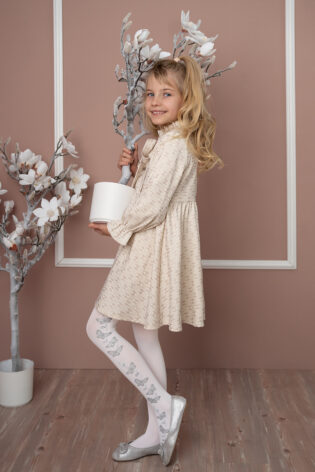 Dziewczęce rajstopy ze wzorem bocznym -motyle z lurexem #Iris DR2204