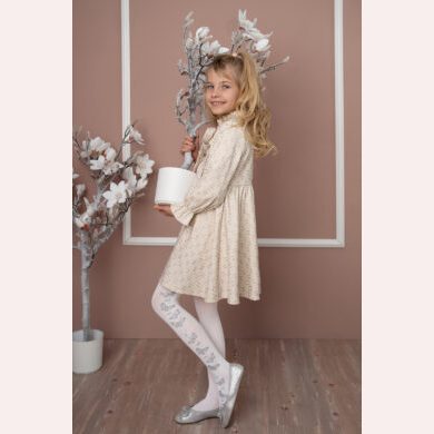 Dziewczęce rajstopy ze wzorem bocznym -motyle z lurexem #Iris DR2204