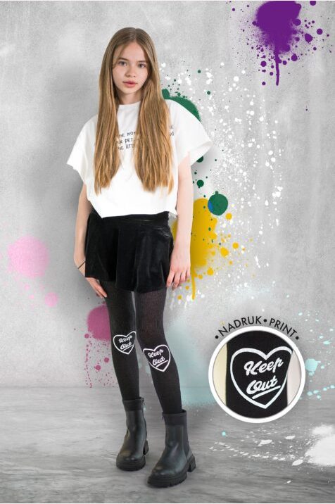 Rajstopy dziewczęce z wiskozy z nadrukiem #Keep Out