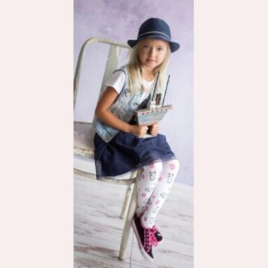 Rajstopy dziewczęce z nadrukiem w kotki #Little DR1824