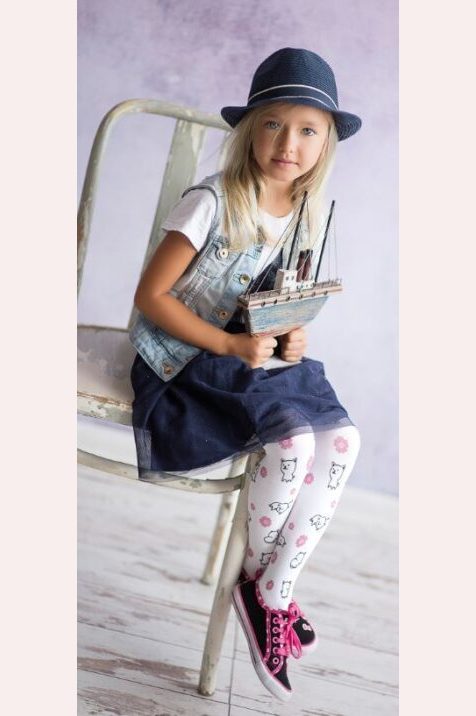 Rajstopy dziewczęce z nadrukiem w kotki #Little DR1824