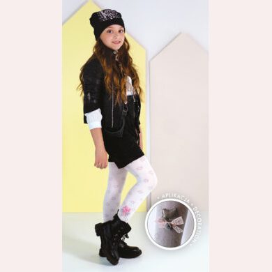 Rajstopy dziewczęce z przędzy bambusowej z doszytą aplikacją #Lilibeth