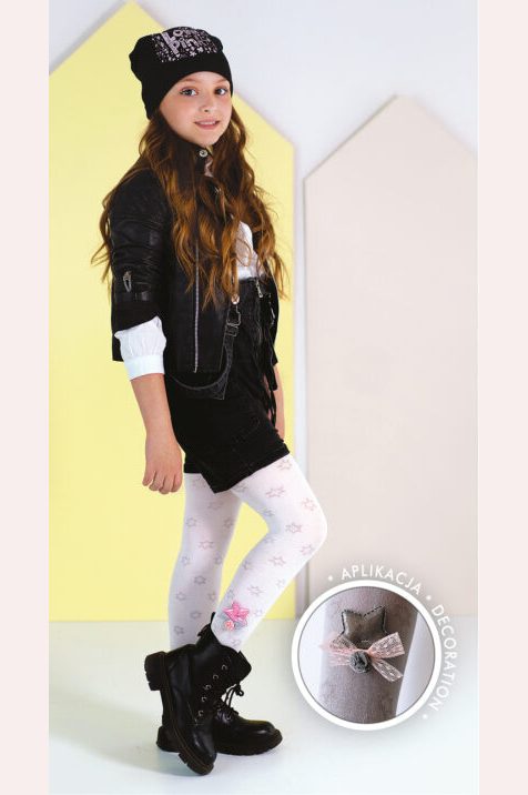 Rajstopy dziewczęce z przędzy bambusowej z doszytą aplikacją #Lilibeth