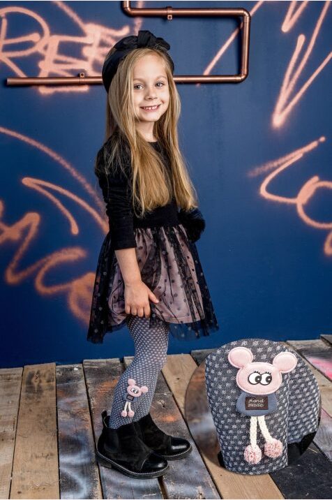 Rajstopy dziewczęce z doszytą aplikacją myszki MIRABELLE