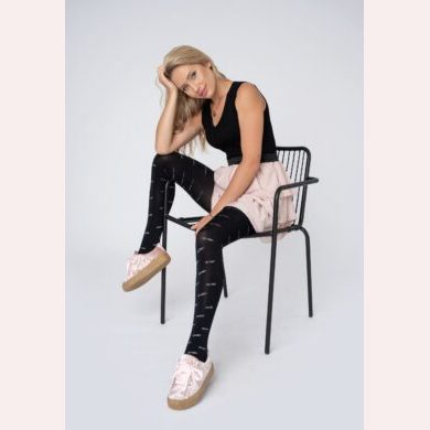 Rajstopy wzorzyste z mikrofibry z brokatowym napisem YES GIRL