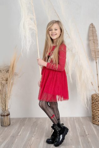 Dziewczęce rajstopy z ażurowym wzorem i doszytą kokardką #YUKA DR2210