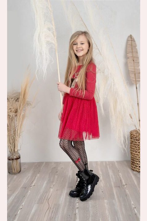 Dziewczęce rajstopy z ażurowym wzorem i doszytą kokardką #YUKA DR2210