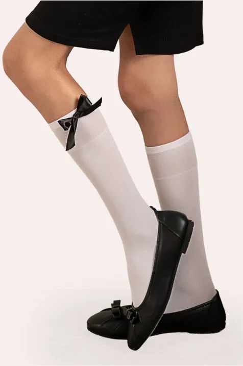 Podkolanówki dziewczęce z doszytą kokardą 40 den Rivette