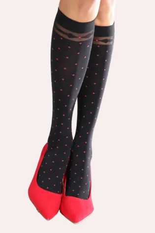 Podkolanówki w czerwone romby 40 den Follow