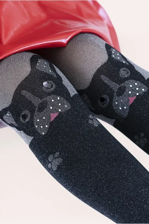 Rajstopy dziewczęce z buldożkami i dżetami 50 den Frenchie