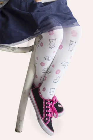 Dziewczęce rajstopy z nadrukiem w kotki Little