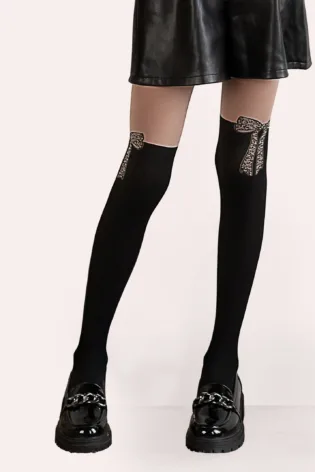 Rajstopy z kokardą z motywem panterki