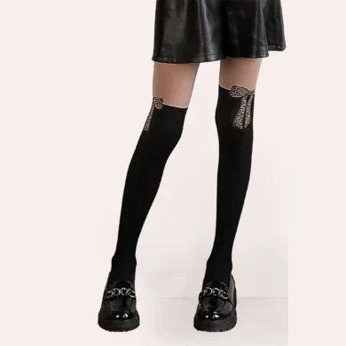 Rajstopy z kokardą z motywem panterki