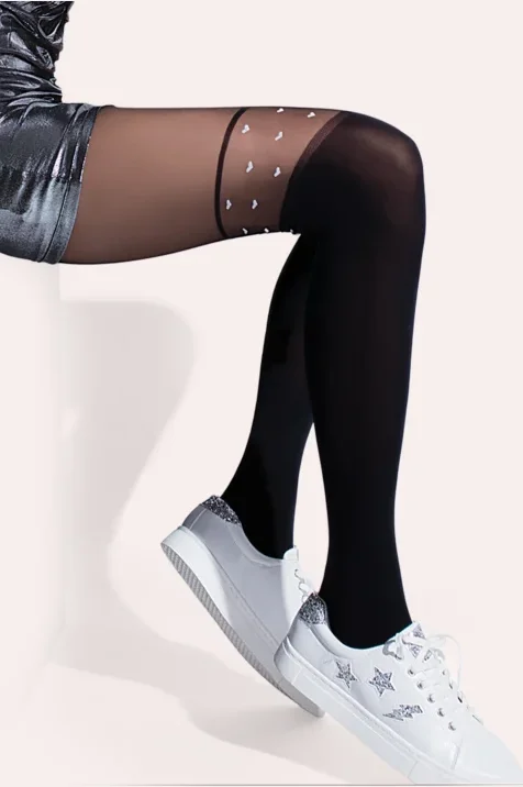 Rajstopy imitujące zakolanówki z serduszkami 50 den I Am Free