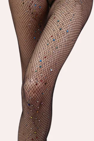 Rajstopy kabaretki z błyszczącymi kolorowymi kamyczkami Stone