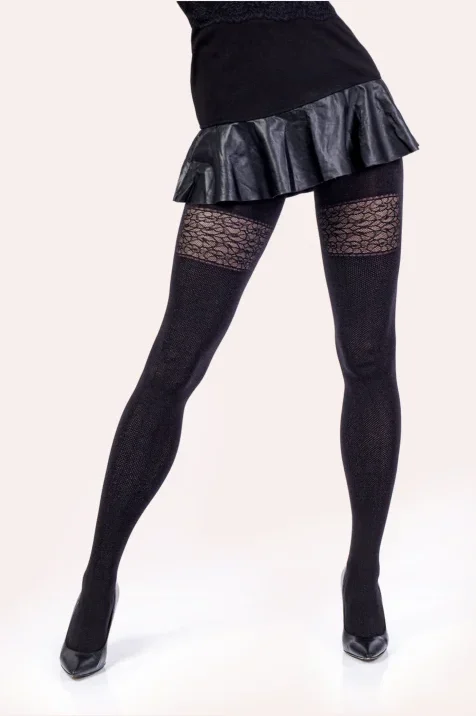 Rajstopy wzorzyste z doszytą kokardką 50 den Peri